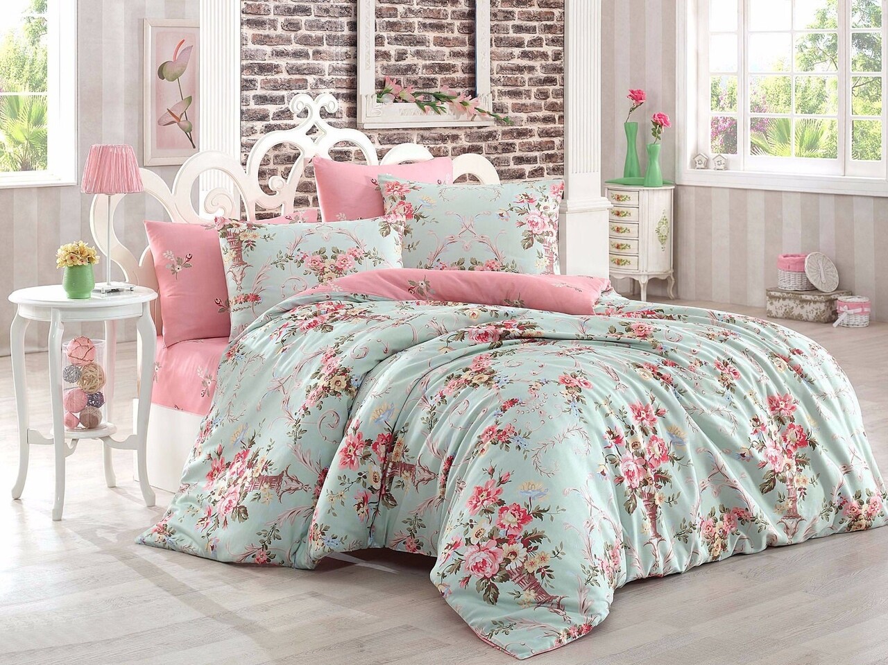 Lenjerie de pat dubla king size, Eponj Home, Alanur 143EPF41886, 3 piese, amestec bumbac, multicolor - imagine 7